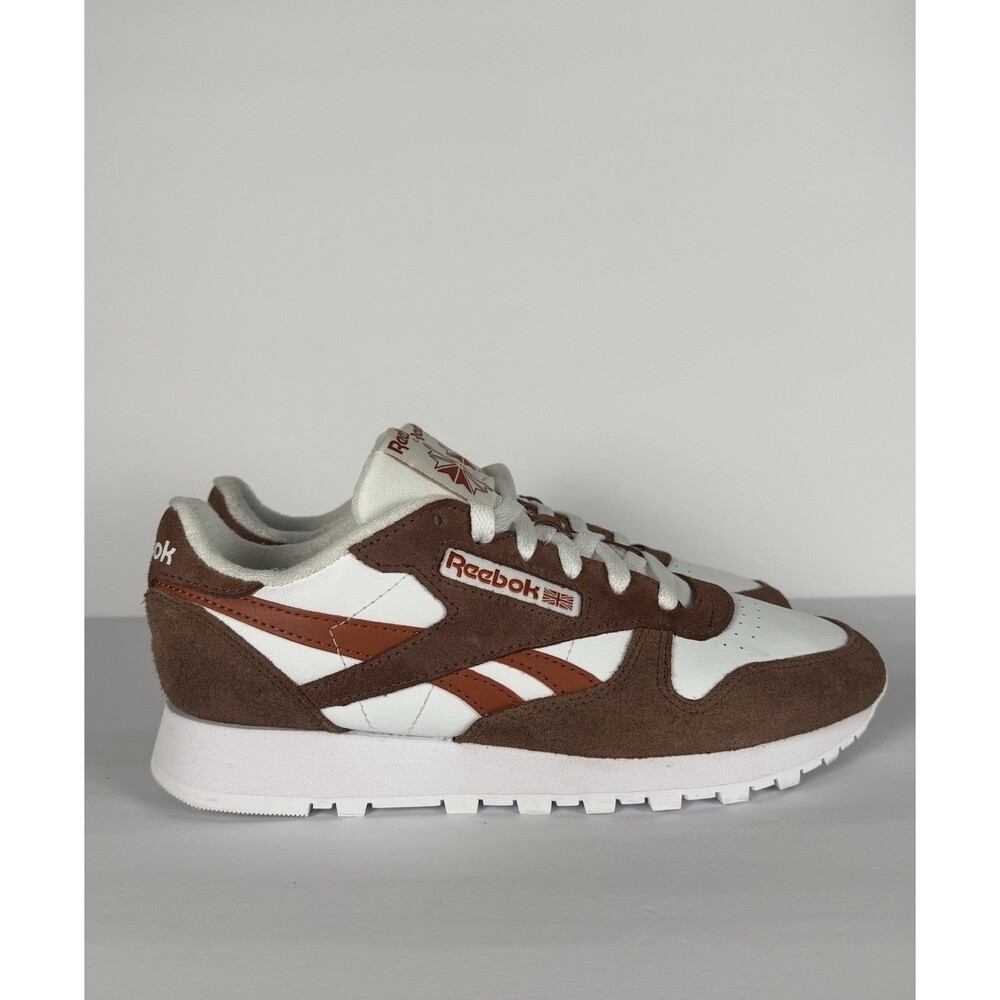 Reebok Classic Leather Women’s 8 White Brown Red Sneakers Shoes